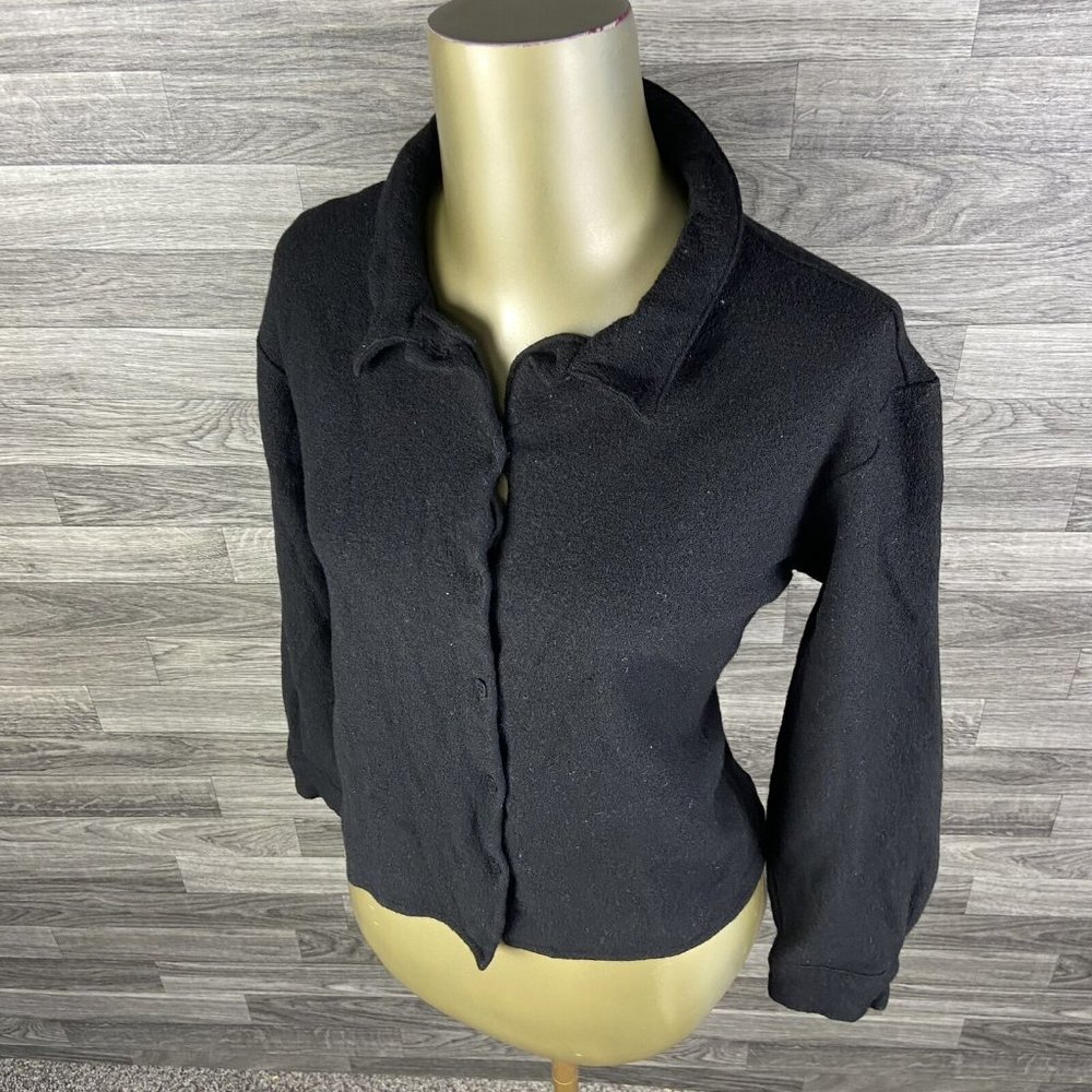 EILEEN FISHER Button Down Wool Knit Black Cardigan Sweater Women's Size Large